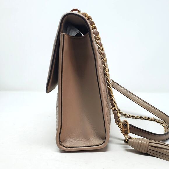 Tory Burch Fleming Convertible Medium Shoulder Bag Quilted Leather Beige Heron - Picture 4 of 14